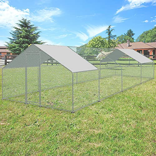 Ansobea 3x8x2m Hühnerstall Freilaufgehege XXL mit Schloss Verzinkter Stahl Kleintierstall Hühnerhaus Dach Geflügelstall mit Sonnenschutzdach und Tür für Haustierkäfig Hühnerkäfig Vogelkäfig