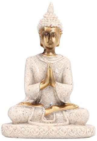 Tomotato Mini Sandstein Buddha Statue, 8 x 5.5 x 3cm Meditation Buddha Figuren Sitzende Buddha Figur aus Kunstharz Feng Shui Skulptur Ornamente für Zuhause, Yoga, Zen Dekor(A)