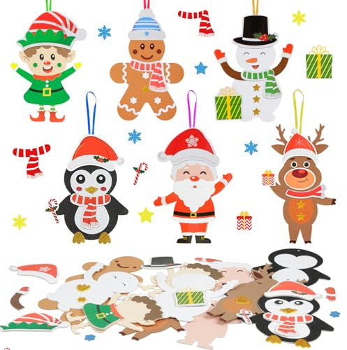 DKINY 12 Weihnachten Bastelset Kinder DIY Schneemann Santa Pinguin Lebkuchenmann Elfen Rentier Mix&Match Kreativsets und Bastelbedarf zum Basteln für Junge Mädchen Weihnachtsbaum Winter Neujahr