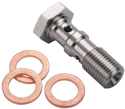 Podavelle M10x1.0 Metric Stainless Steel Double Banjo Bolt Brake Fitting Adapter 30mm Long with Copper Washers