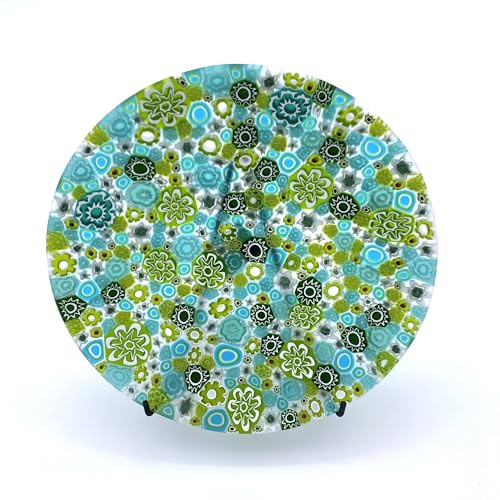 YourMurano - Assiette en Verre de Murano Décorative Verte, Soufflée en Murrine Verte avec Support Métallique Fabriqué en Italie, Marque D'Origine