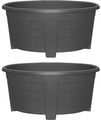 simpa Grosvenor Oval Plastic Garden Planters - Set of 2 Pots Black 27cm.