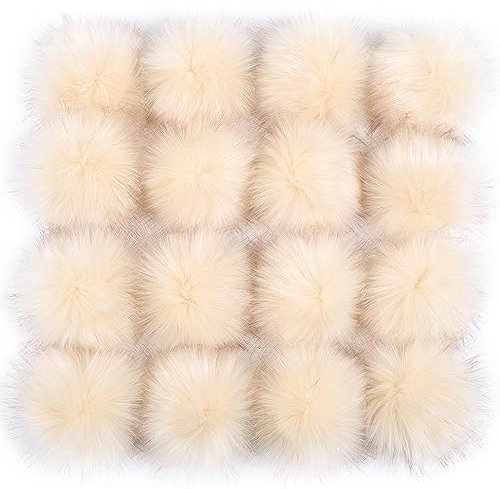 12 Stück 8-9cm Kunstfell Pompons, Kunstfell Bommeln zum Basteln, Künstliche Fellbommel Flauschige Bommel Pom Pom zum Basteln DIY Kreative Handwerk Mützen Handschuhe Tasche Anhängern Dekor,Beige