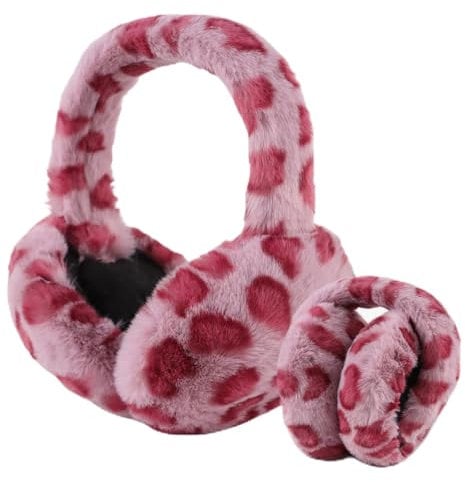 Yuoahcn Winter-Ohrenschützer für Damen, Kunstfell, warme Ohrenschützer, für Damen und Mädchen, Plüsch-Ohrwärmer, Outdoor-Ohrenschützer, Stirnband (Leoparden-Rosa)