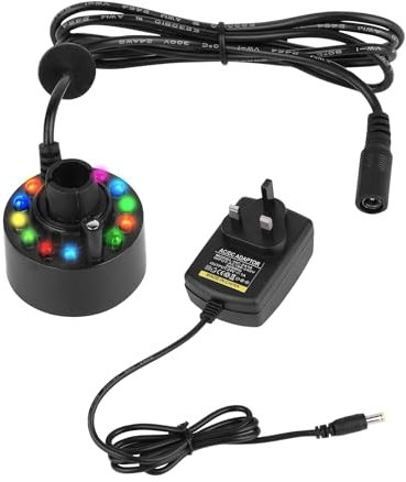 Viitech Mist Maker with 12 LED Colored Lights, DC 24V 350ml/H Ultrasonic Fogger, Pond Fogger Humidifying Atmosphere Decoration for Halloween Party Pond Fish Tank (Fogger+Power Adapter)