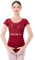 IMEKIS Damen Ballett Trikot Kurzarm Blumenspitze Ballettanzug Einfarbig Gymnastik Trikots mit Abnehmbaren BH Pads Einteilig Tanz Body Sportlich Rückenfrei Ballerina Tanzkleidung Kostüm Weinrot L
