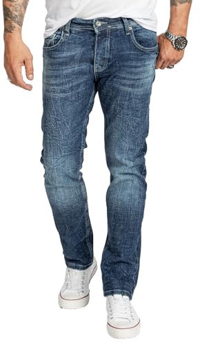 Rock Creek Herren Jeans Regular Fit Stretch Jeans Männerhose Herrenjeans Denim Hosen Herrenhose Straight Cut Stonewashed RC-2408 Blau W38 L36