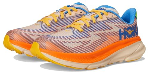 HOKA Kids Clifton 9 Textile Synthetic Ultramarine Electric Tangerine Trainers 5 UK