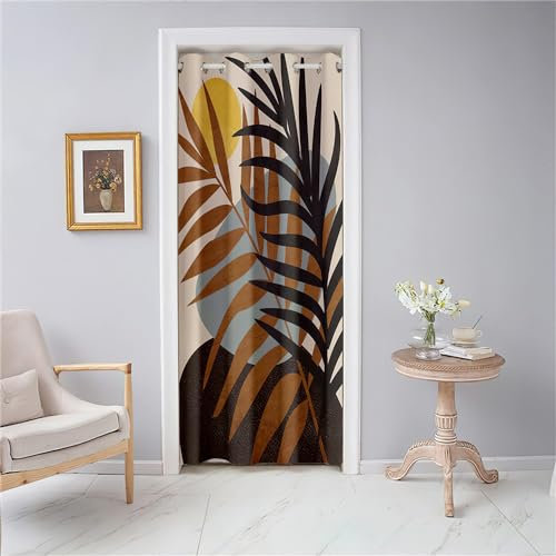 Odot Rideau de Porte Interieur à Oeillets - Rideau Occultant Imprimé Botanique Tropical Nordique - Séparation de Pièce pour Entrée, Salon et Chambre - 1 Panneau (150x200cm,Style C)