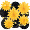 EASY JOY 11PCS Sunflower Party Decorations Flower Paper Fans with LED String Lights Yellow Black Hanging Paper Flowers for Class Graduation Summer Garden Birthday Wedding Party Supplies