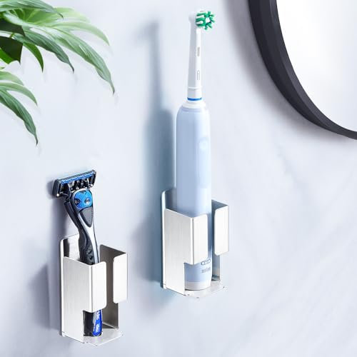 GGQ Zahnbürstenhalter Wand Ohne Bohren, 2 Stück Zahnbürsten Halterung Edelstahl Aufsteckbürsten Halter, Halterung Elektrische Zahnbürste, Zahnpasta Elektrische Zahnbürste Halter Organizer
