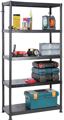 SIDSONS 5 Tier Plastic Shelving Unit Storage Racking Shelves Shelf Rack For Home Garage Shed Warehouse Utility Room Fit Assembly No Tools Required Assembled Size H 175 x W 80 x D 40cm (5 Tier, Pack 1)