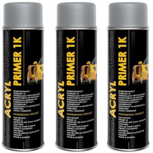 Deco Color 3 STÜCK ACRYL CAR LINE Grundierung GRAU 500ml - Haftgrund für z.B. Alufelgen, KFZ, Holz, Beton uvm. (3 Dosen 500ml Grundierung Grau)