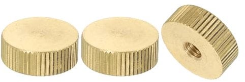 sourcing map Knurled Thumb Nuts, 3Pcs M6 x D20mm x H7mm Brass Flat Head Blind Hole with Collar Flat Head Blind Hole Round Knobs Fasteners for 3D Printer Parts, Machine Tools
