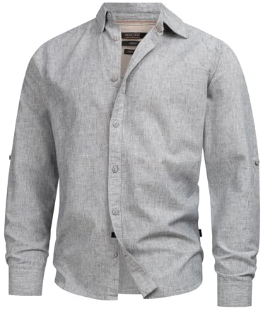 Indicode Herren INBran Sommer-Hemd aus Baumwoll-Leinen Mischung | Herrenhemd für Männer Dk Denim, S