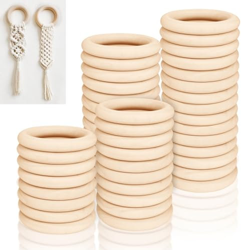 Ysimple 44 Stück Holzringe zum Basteln, 55mm Holzringe Natürliche Holz Ringe, Holzringes Makramee für DIY Handwerk Schmuck Ring Anhänger, Dekoration Ringe Bastelring, Schmuckherstellung