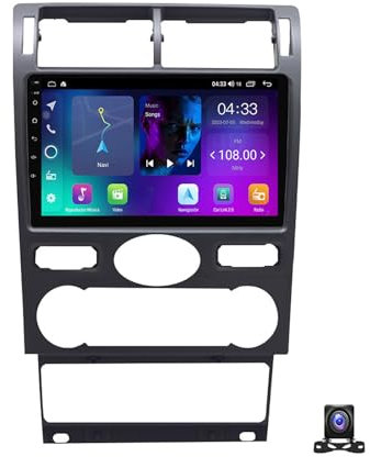 DEHIWI Android 13 Autoradio 9 Zoll Multimedia MP5 Video Player Für Ford Mondeo 2000~2007 Mit AHD Rückfahrkamera GPS Navigation Unterstützt Carplay/Auto/FM Radio/DSP/Navi,4 core nf1 1g+32g