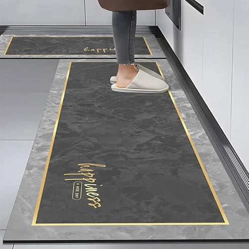 2Stk Küchenteppich 40X60+40X120Cm Grauer Marmor Küchenläufer Teppich Für Küche Waschbarer rutschfest Läufer Küchenmatte Weich Und Superabsorbierend Waschbar In Waschmaschine
