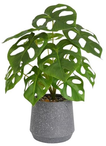 LUWENER Artificial Plant in Pot,14 Potted Fake Monstera Plant with stones Decor,Faux green Plant for Living Room office Home Decoration(Monstera)