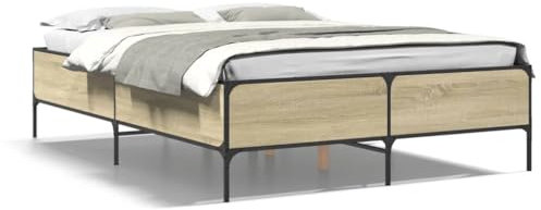 vidaXL Bettgestell, Bett mit Metallbeine Sperrholzlatten, Doppelbett für Schlafzimmer, Modern, Sonoma-Eiche 120x200cm Holzwerkstoff Metall