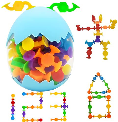 Montessori - 48 piezas de juguete con ventosa, juguetes para baño a partir de 3 años, juguetes de viaje, juguetes sensoriales, bloques de construcción, juguetes para 3, 4, 5, 6, 7 (48 unidades)