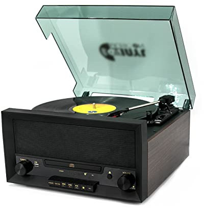 MFQLL Centro multimediale Giradischi Bluetooth, grammofono Vintage - Giradischi LP - Disco CD - Riproduzione USB American Audio