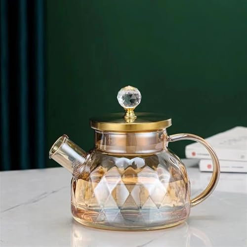 Leichte Luxus-Teekanne aus Glas mit Blumenmotiv, Teekanne zum Kochen von Wasser, Yixing Tonkessel mit Filter, Keramiktopf-Set (1000 ml D)