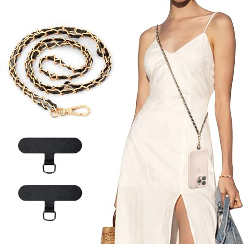 TiMOVO Universal Phone Lanyard, 57 Inches Metal Cell Phone Chain Anti-Theft Crossbody Strap for iPhone 17,16 Series and Most Smartphones, Adjustable Smartphone Neck Holder for Women, Black