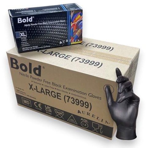 1000 Black Bold Nitrile Gloves - Premium Strength, Latex-Free, Powder-Free - Ideal for Cleaning, Tattooing, Hairdressing, Automotive and More (L)