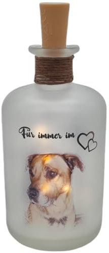 Personalisierte Gedenkflasche mit Fotodruck – „Für Immer im Herzen“ – Trauerflasche für verstorbene Haustiere, Andenken an Hund oder Katze