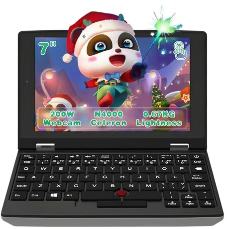 SZHUAGO All Metal 7'' Touch Screen Ultra-Light Mini Laptop, 12GB DDR4,Intel Celeron N4000(up to 2.5GHz),Windows 11Pro, WiFi, USB3.0, MiniHDMI,Webcam,TF Card (12+128G SSD)