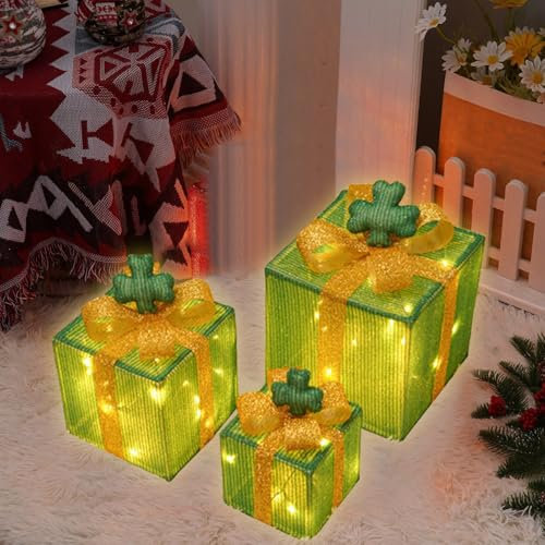 Generic Today Deals - 3 scatole regalo natalizie illuminate con telecomando, set di 3 scatole regalo con luci a LED, decorazioni natalizie per esterni