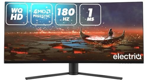 Electriq 34 QLED WQHD 180Hz 1ms UltraWide Curved Gaming Monitor | HDR | AMD FreeSync | 21:9 Screen | HDMI & DisplayPort | Immersive Colour Display for Competitive Gameplay and Productivity