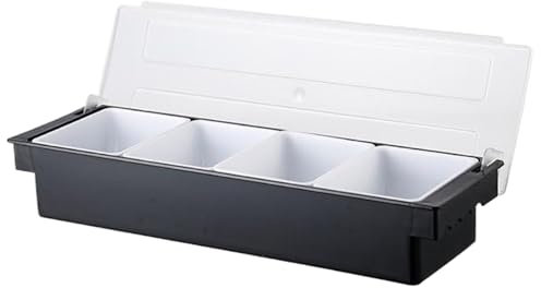 Bar Condiment Caddy with 4 Removable Compartment Condiment Holder Pizza Topping Station with Handle Bar Fruit Caddy with Lid Salad Bar Garnish Tray for Fruit Salad