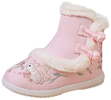 VYLYNL Stivali con zeppa per ragazze stivali corti per bambino Gilrs scarpe di stoffa suola in gomma caldo inverno neve stivali ricamo stampa cotone stivali bambino ragazza stivali alti, rosa, 44.5 EU