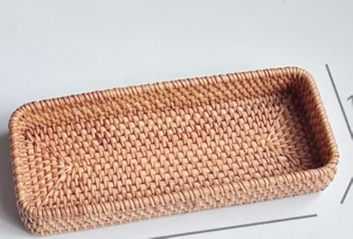 posionks 1 Rattan Badezimmer Brotkorb Geflochten KöRbe Aufbewahrung Kleiner Korb Eitelkeit Tabletts für Lagerung, Dekorativ Toilettenbehälter (Natürliche 28 x 11.5 x 4cm)