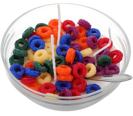 SKISUNO Cereal Bowl Candle Soy Novelty Scented Fruit Loops Aesthetic Kitchen Decorative Candle Bowl Spoon Party Favor