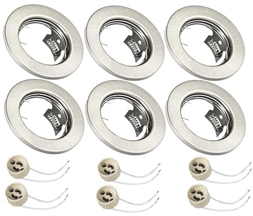 JungesLicht 6x Einbaustrahler gebürstet mit GU10 Keramikfassung, Außendurchmesser 80mm, Bohrdurchmesser 55mm bis 68mm passend, Deckenstrahler, Einbauleuchte, 6er Set, Deckenspots, ohne Leuchtmittel