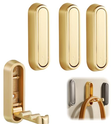 EliphonTowne 4PCS Folding Clothes Hook - Multi Functional Pressing Foldable Wall Hook, Zinc Alloy Wall Coat Racks, Storage Style Door Hangers, Rust Resistant and Durable, Super Load Capacity (Golden)