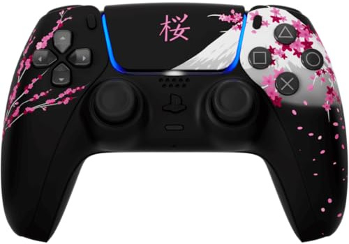 LuxController® PS5 Custom Sakura Black Design Wireless Pro Controller mit 4 Programmierbaren Paddles, Zerodrift TMR/Hall-Effekt-Sticks, Kabellos für PS5 Konsole + PC | Made in Germany