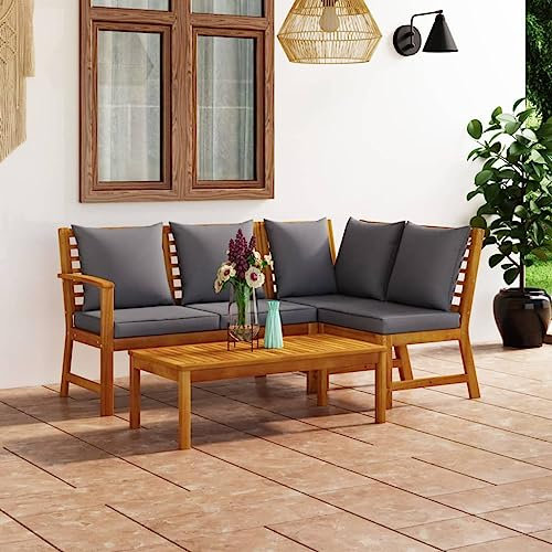 Refined Akazienholz Massiv Gartenmöbel mit Auflagen Sitzgruppe Lounge Sofa Bank Gartenset Sitzgarnitur Mittelsofa Ecksofa Creme4-tlg. Garten-Lounge-Set mit Auflagen Massivholz Akazie