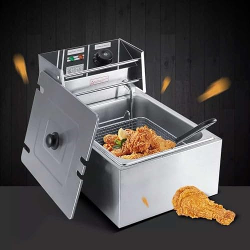 6L Deep Fat Fryer 2500W Electric Deep Fryer with Removable Basket, 60-200°C Adjustable Temperature Fat Fryer for Home and Commercial, Stainless Steel