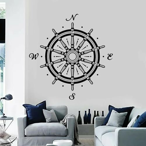 MIAOKEJIA Autocollant mural roue de bateau boussole rose des vents décoration de chambre nautique autocollant mural garage garçons adolescent chambre salon autocollant mural