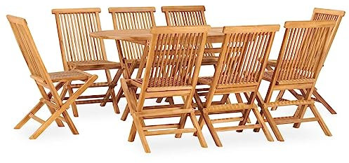 LVHUIDEH 9er Set Gartenmöbel, Garten-Essgruppe, Sitzgruppe, Wetterfest, Terassenmöbel für Garten Terrasse Balkon, Klappbar Massivholz Teak