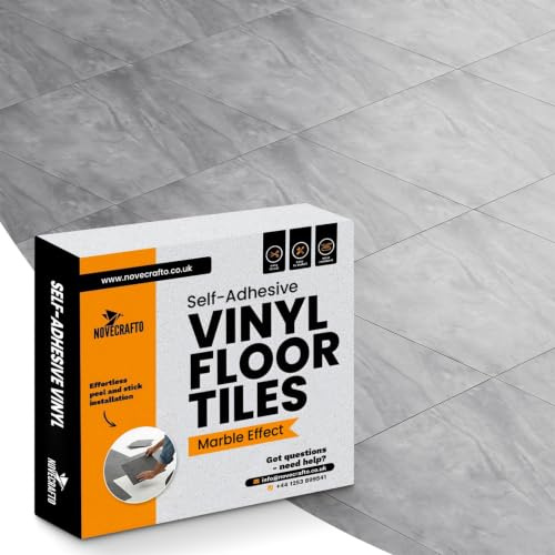 Self Adhesive Vinyl Floor Tiles - 10 Pack / 22.50 ft² (2.09m²) Grey White Marble Peel and Stick Floor Tiles Size 18”x 18” (45.72x45.72 cm) Waterproof Kitchen Square Vinyl Flooring