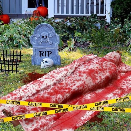 JEDWKFA Halloween Deko Leiche Requisiten, Gefälschte Leichen Requisiten, Halloween Gruselig, Blutbeflecktes Tuch Aufblasbarer Tote Opfer, Horror Deko, für Hof Rasen Garten