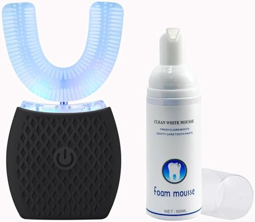 Automatic Ultrasonic Toothbrush, U-Shaped 360° Electric Toothbrush for Adults, Smart Electric Toothbrushes for Travel Home Dual-use, USB Charging (Black)