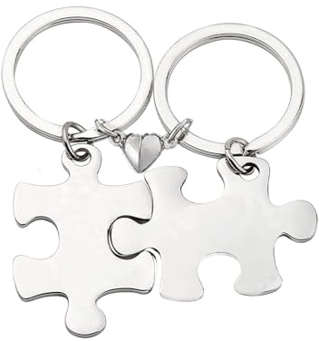 TJUSPIRIT Paar Schlüsselanhänger Set mit Magnet-Herz | Silber ohne Gravur – Schlüsselbund Schlüsselring Keychain für Paare, Freunde & Partner