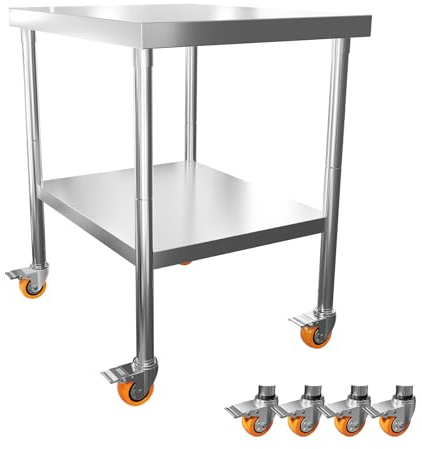 LZQ Edelstahltisch Arbeitstisch 85x76x60 cm mit Rollen, Rolltisch Edelstahl Arbeitsplatte, Servierwagen Edelstahl mit 4 feststellbaren Rädern, Tisch mit Rollen für Küche Bar Restaurantar