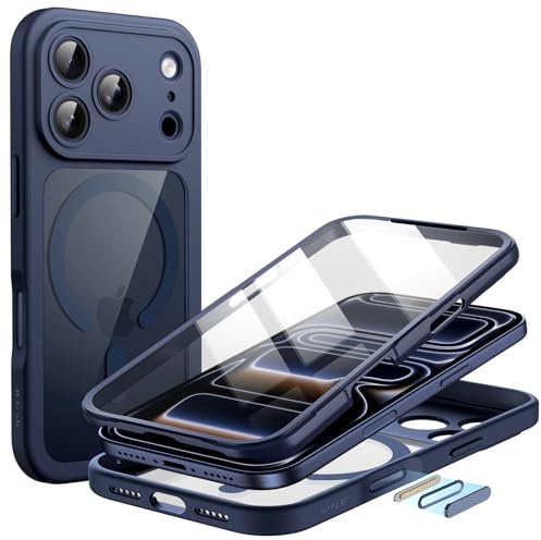 JETech Case for iPhone 17 Pro 6.3-Inch with Built-in Tempered Glass Screen Protector and Camera Control Button, Compatible with MagSafe, 360 Degree Full Body Cover (Deep Blue)